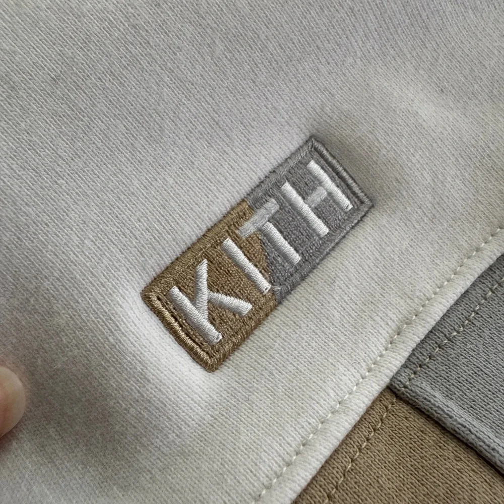 Kith Unisex Hoodie Color-block College Sweatshirt in White, Gray, Tan - Picture 5 of 13